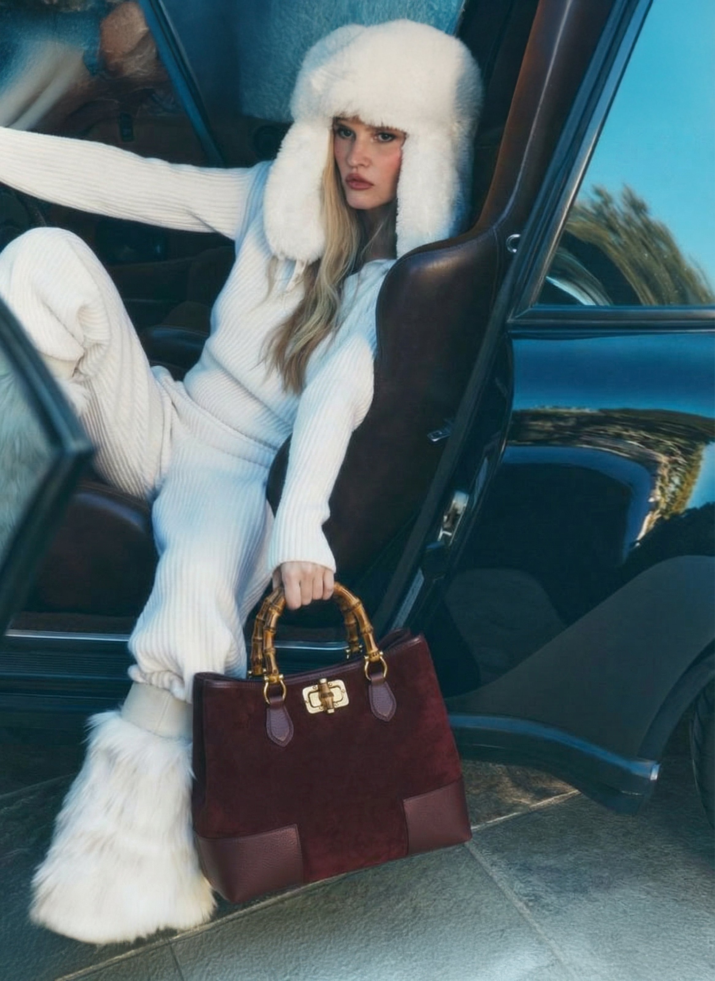 Borsa Bamboo Babe in Camoscio e Pelle Bordeaux