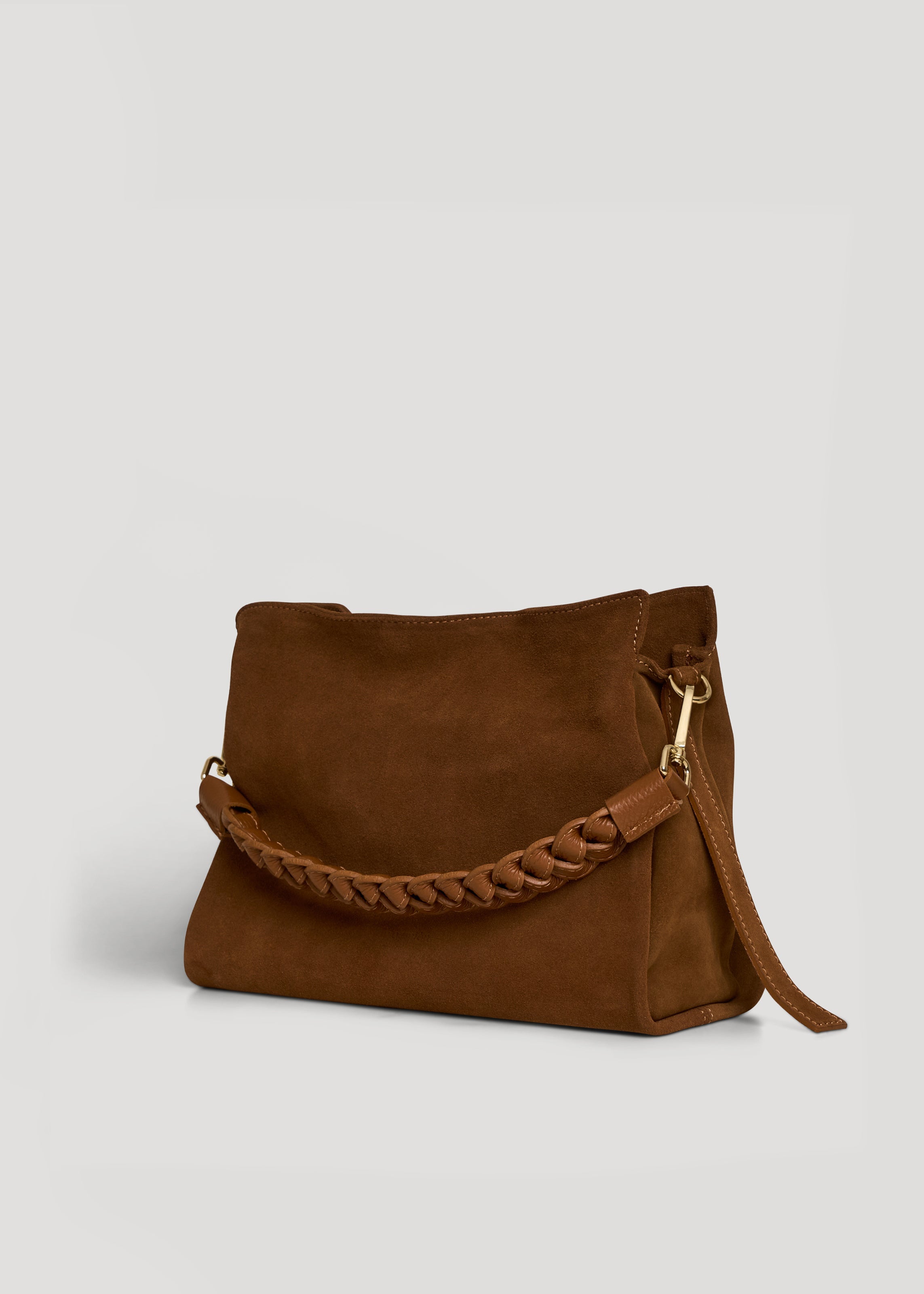 Borsa Braid in Camoscio e Pelle Cuoio