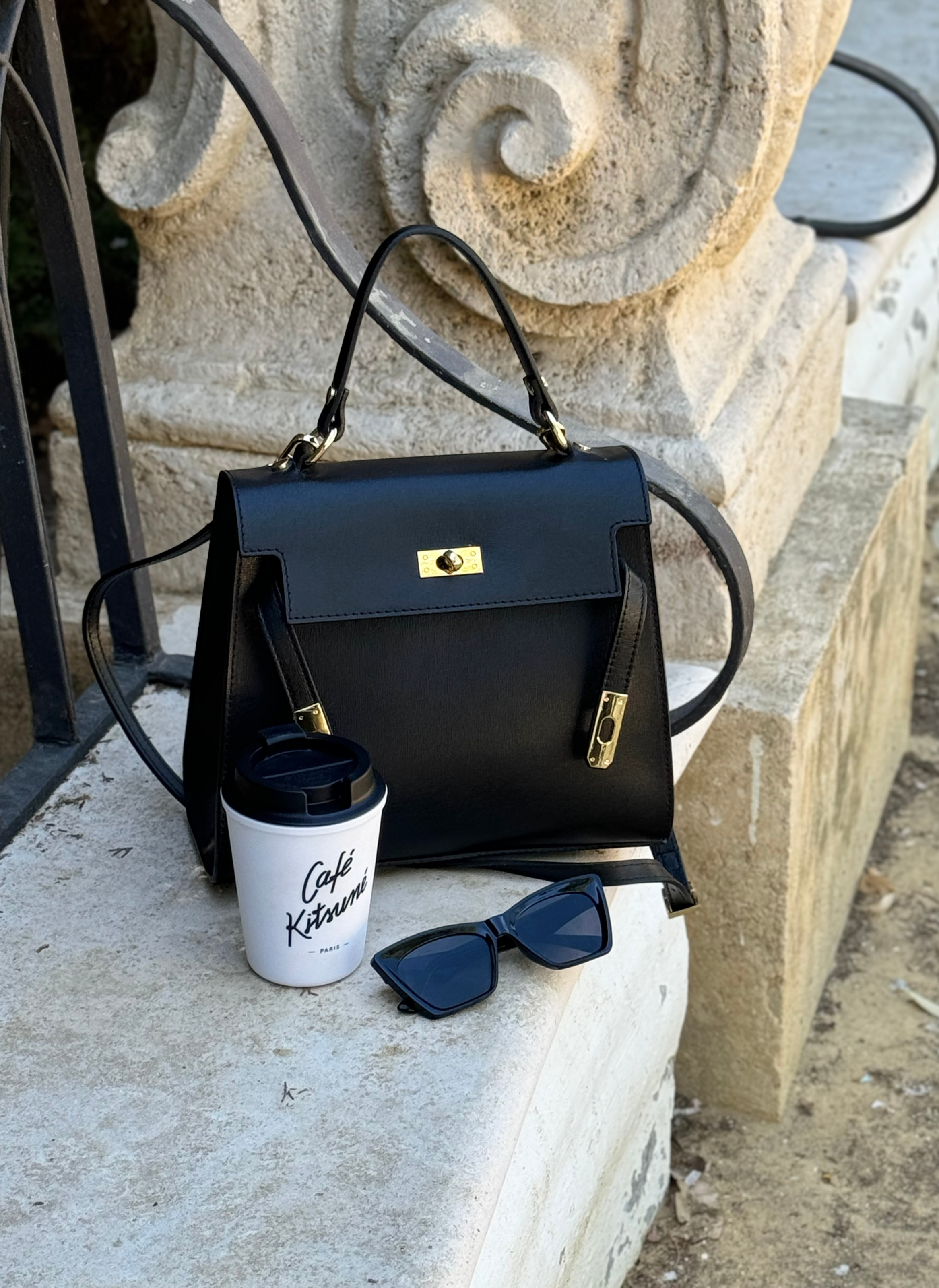 Borsa Zaira in Vera pelle Saffiano Nera