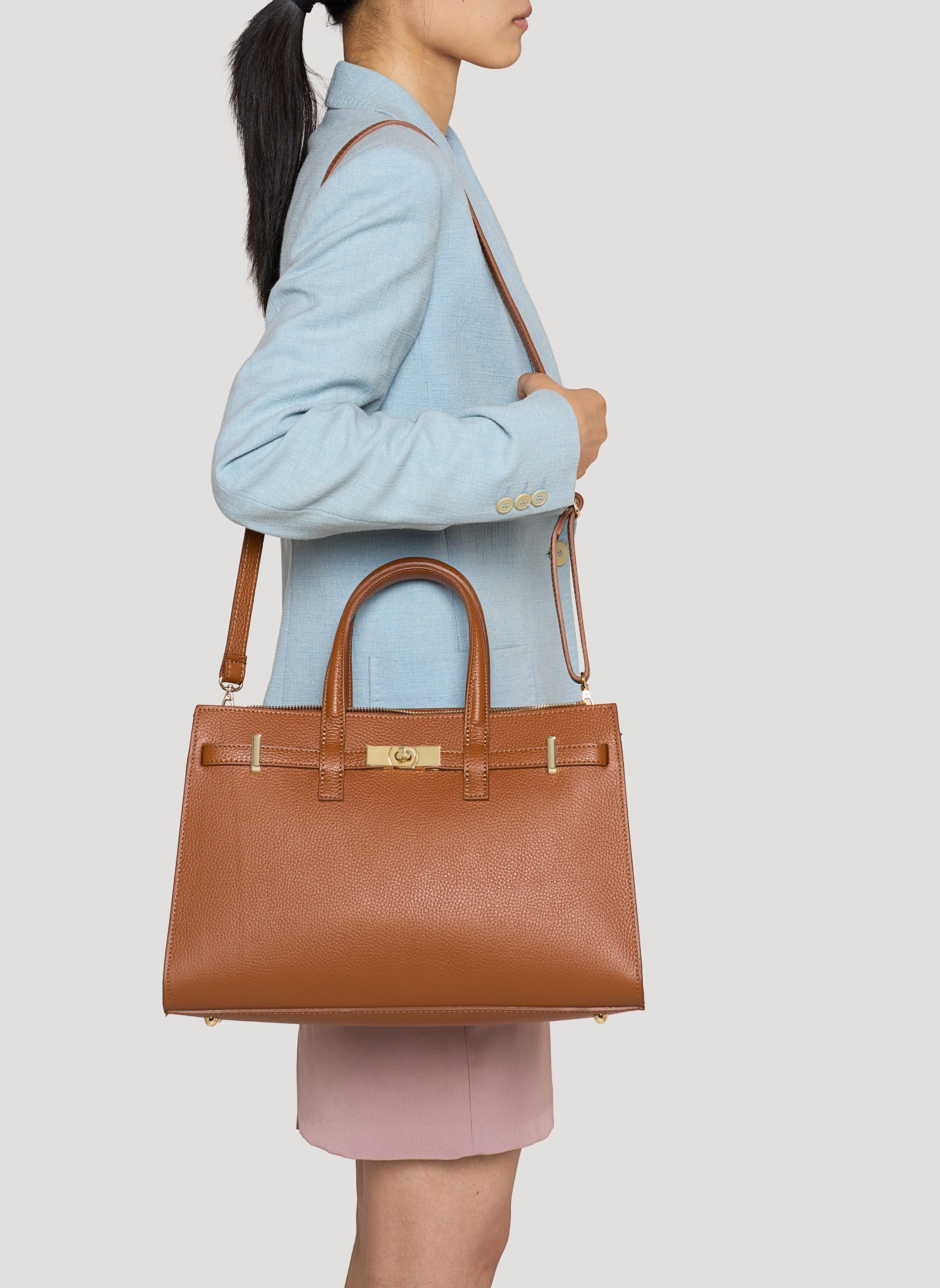 Borsa Sveva in pelle Togo Cuoio