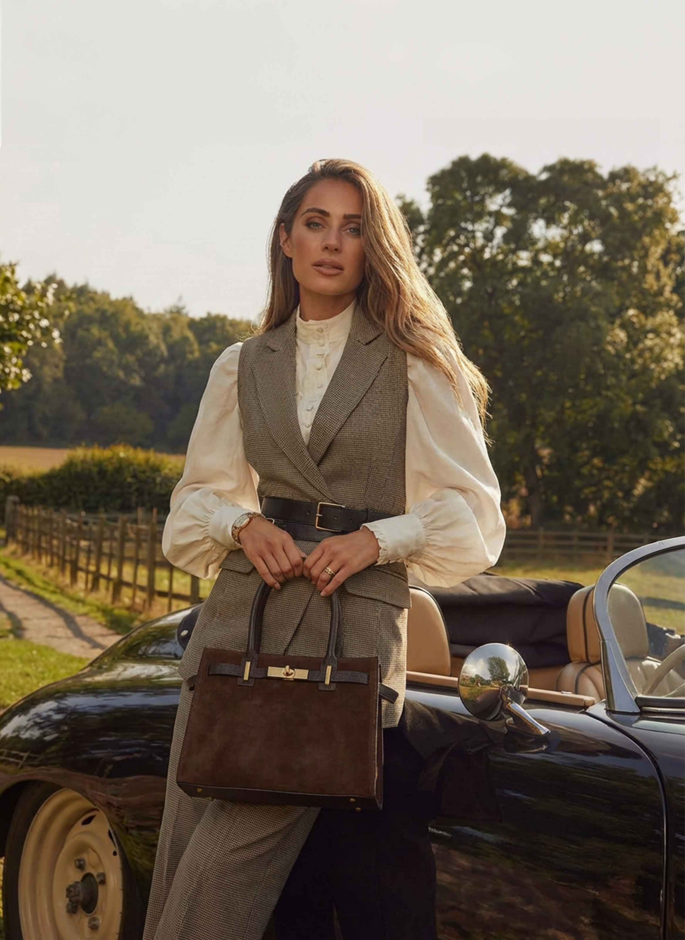 Borsa Grace in Camoscio e pelle Togo Testa di moro