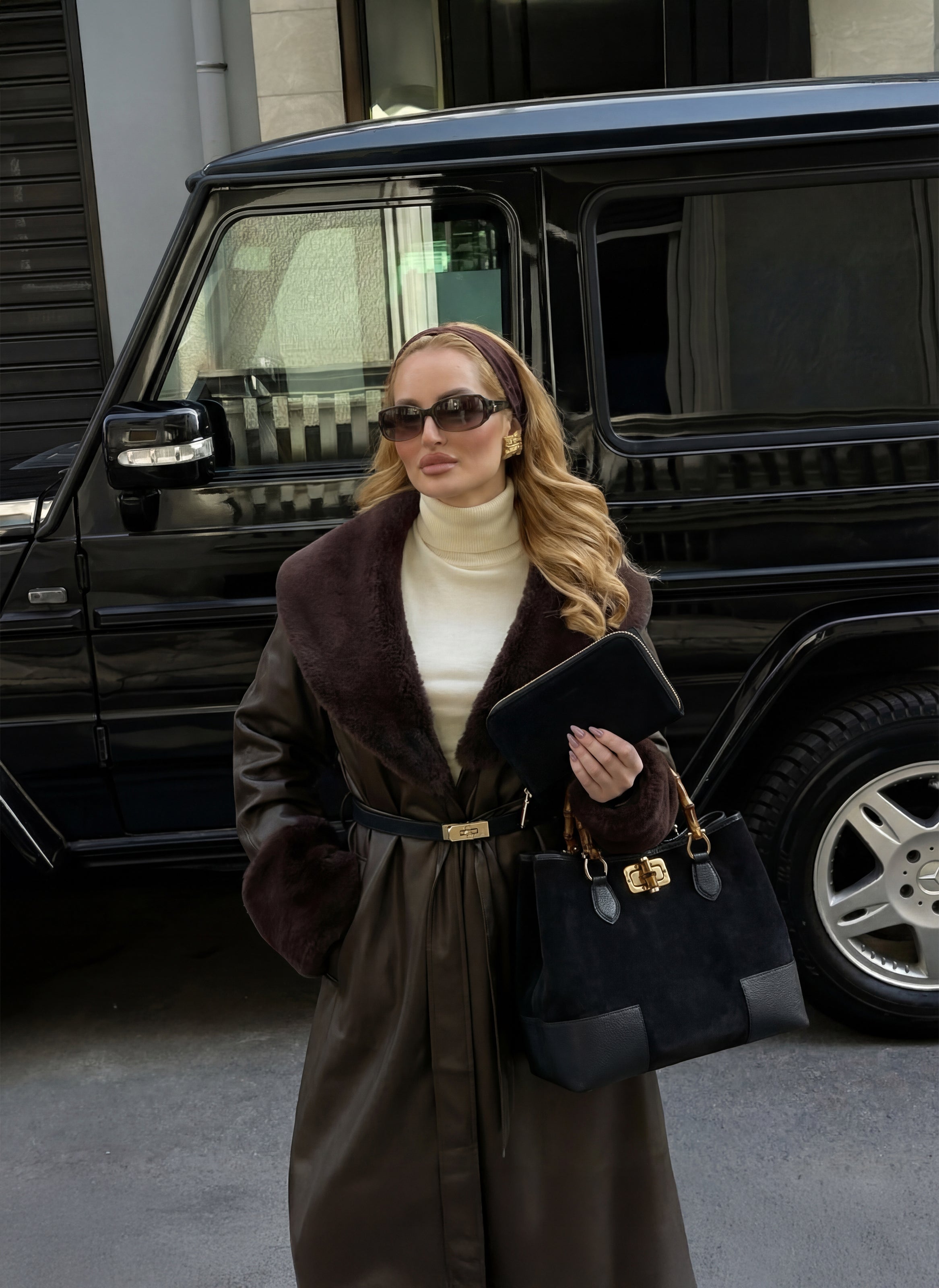 Set Bamboo babe Camoscio e pelle Nero