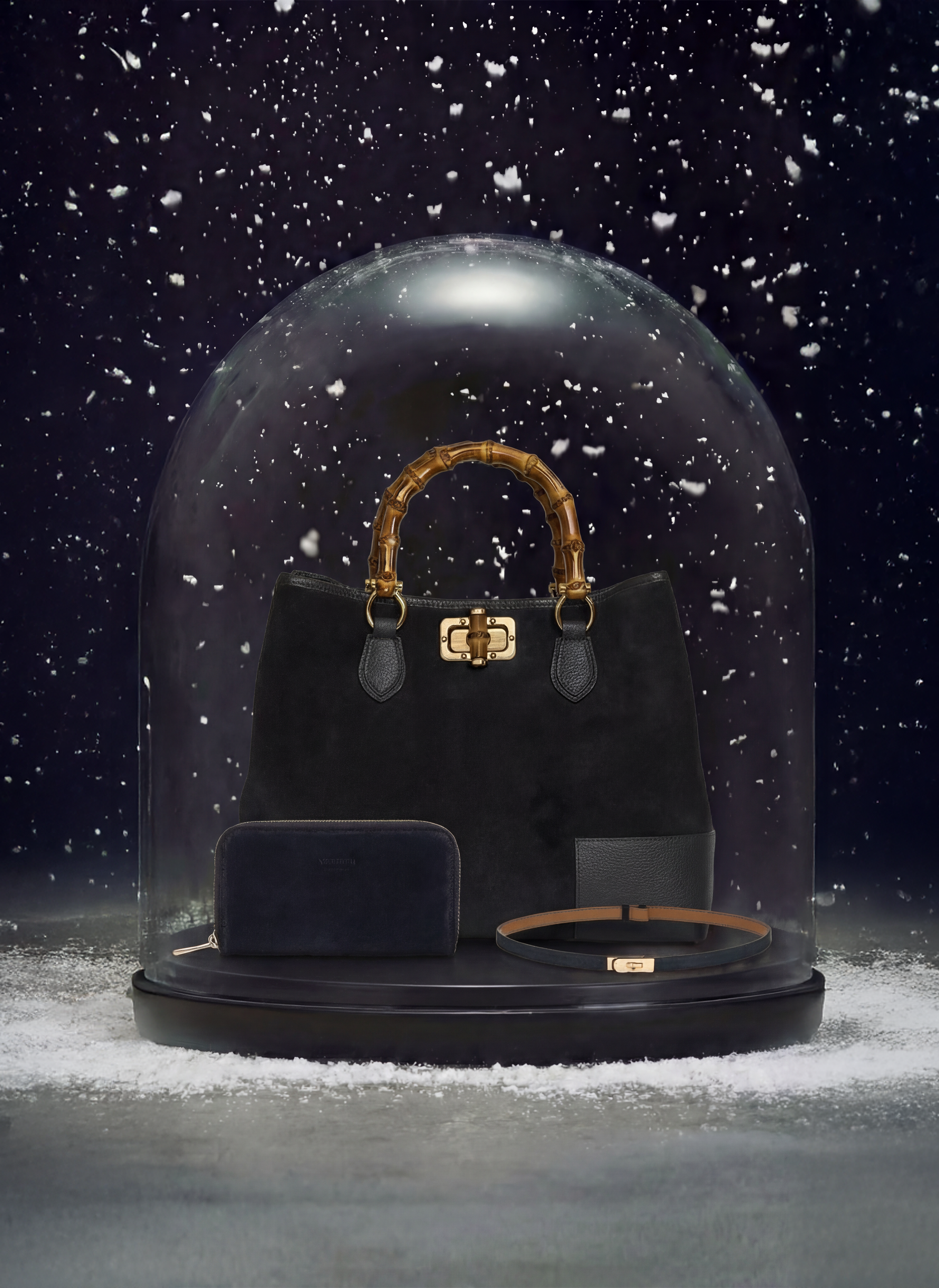 Set Bamboo babe Camoscio e pelle Nero