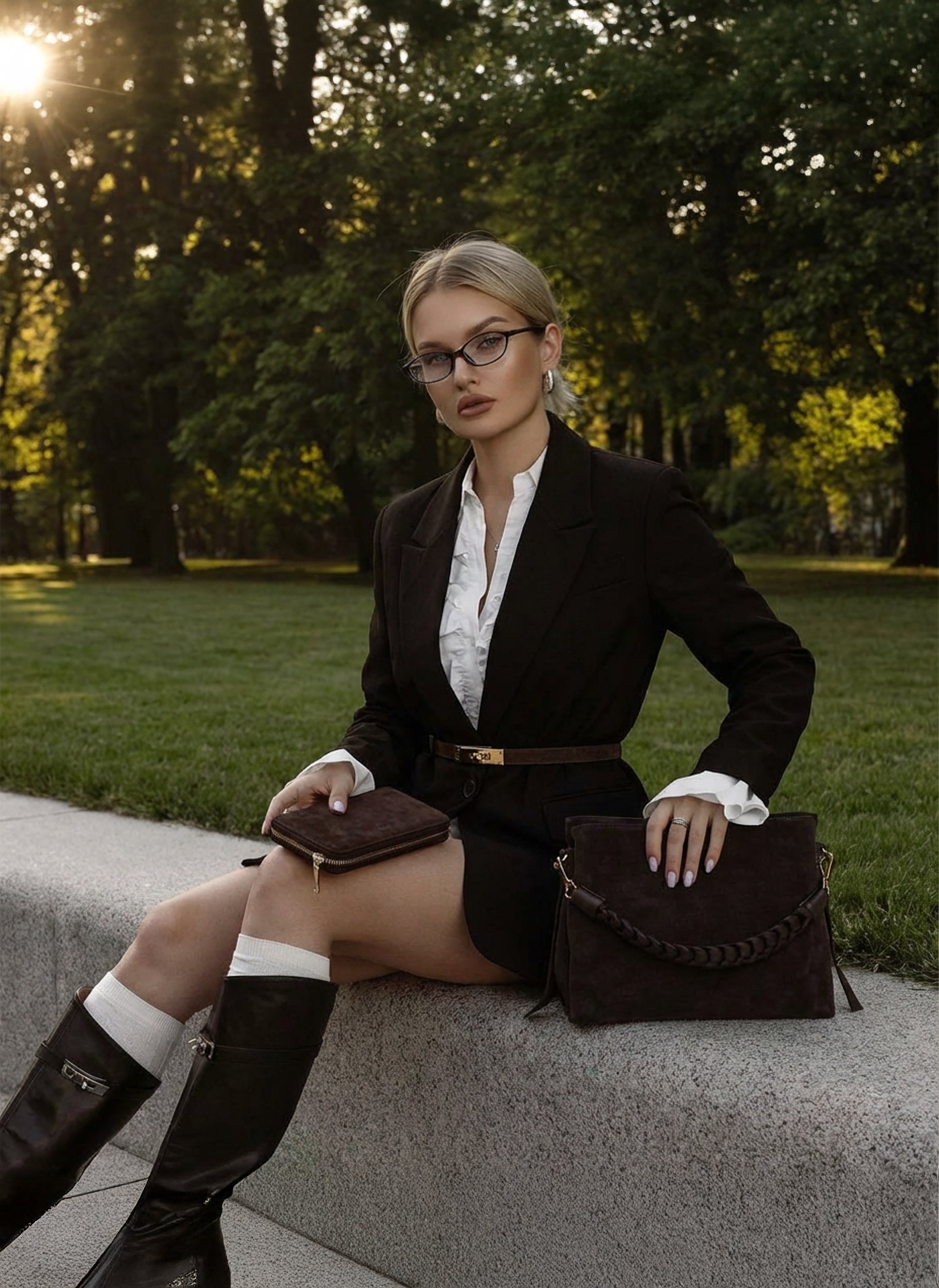 Set Braid Camoscio e pelle Testa di moro