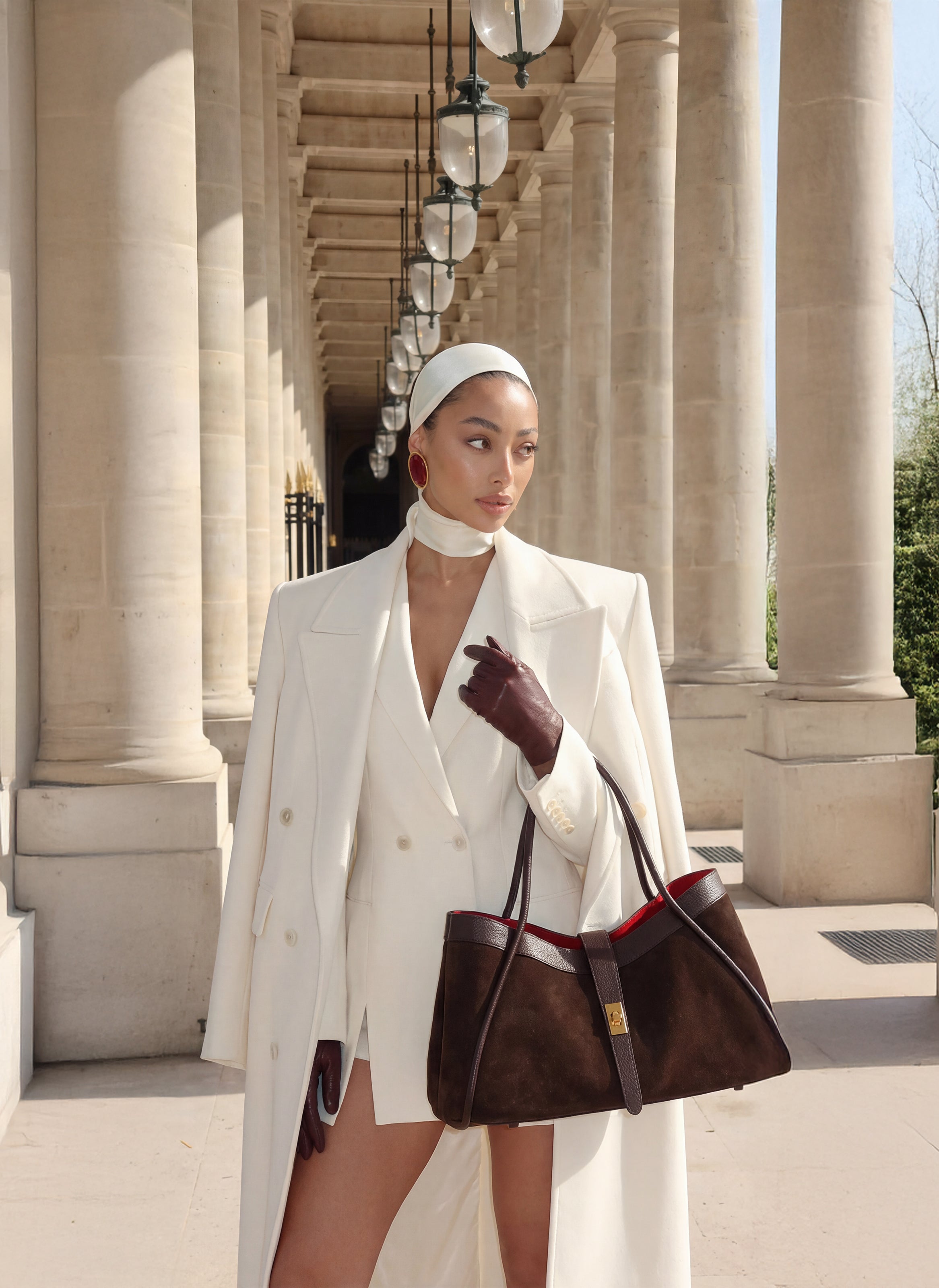 Borsa Mayfair in Camoscio e Pelle Togo Testa di moro